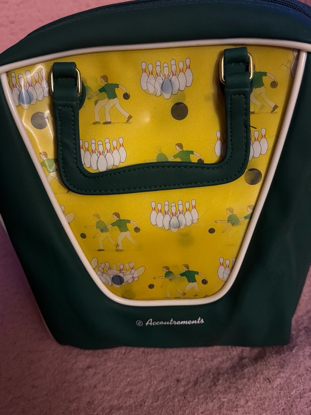 Women's Bowling Print Tote Bag in Yellow and Green